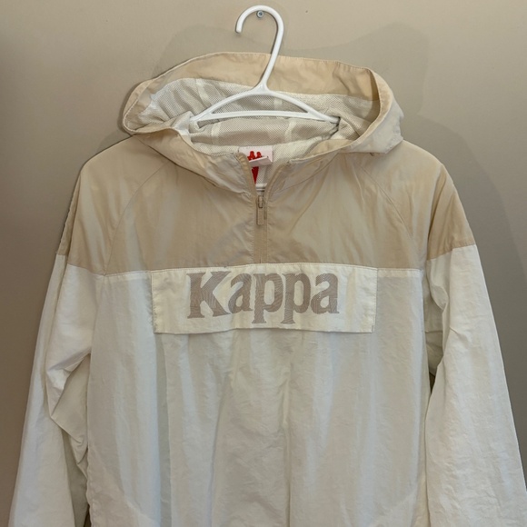 Kappa Pull Over Half Zip 2 Tone Cream & Tan Hooded Jacket - Picture 2 of 11